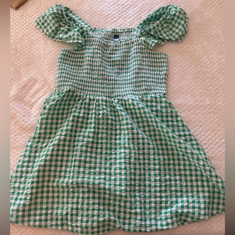 Old Navy Green and White Ruffled Off-the-Shoulder Sundress